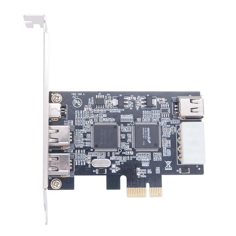 PCI-E 1X IEEE 1394A 4พอร์ต (3 + 1) อะแดปเตอร์ Firewire 1394การ์ด FireWire สีดำ PCIe + 6 PIN เป็น4 PIN 1394สาย