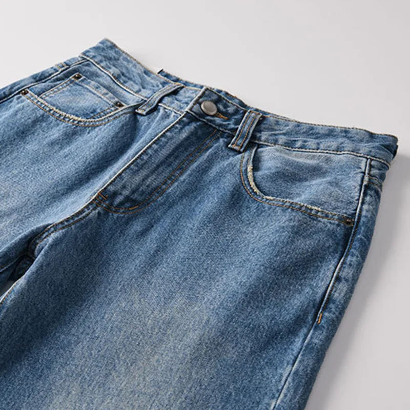 Hksh primavera outono novos homens na moda em linha reta casual elegante jeans chique diário vintage perna larga solta simples calças jeans ins hk11429