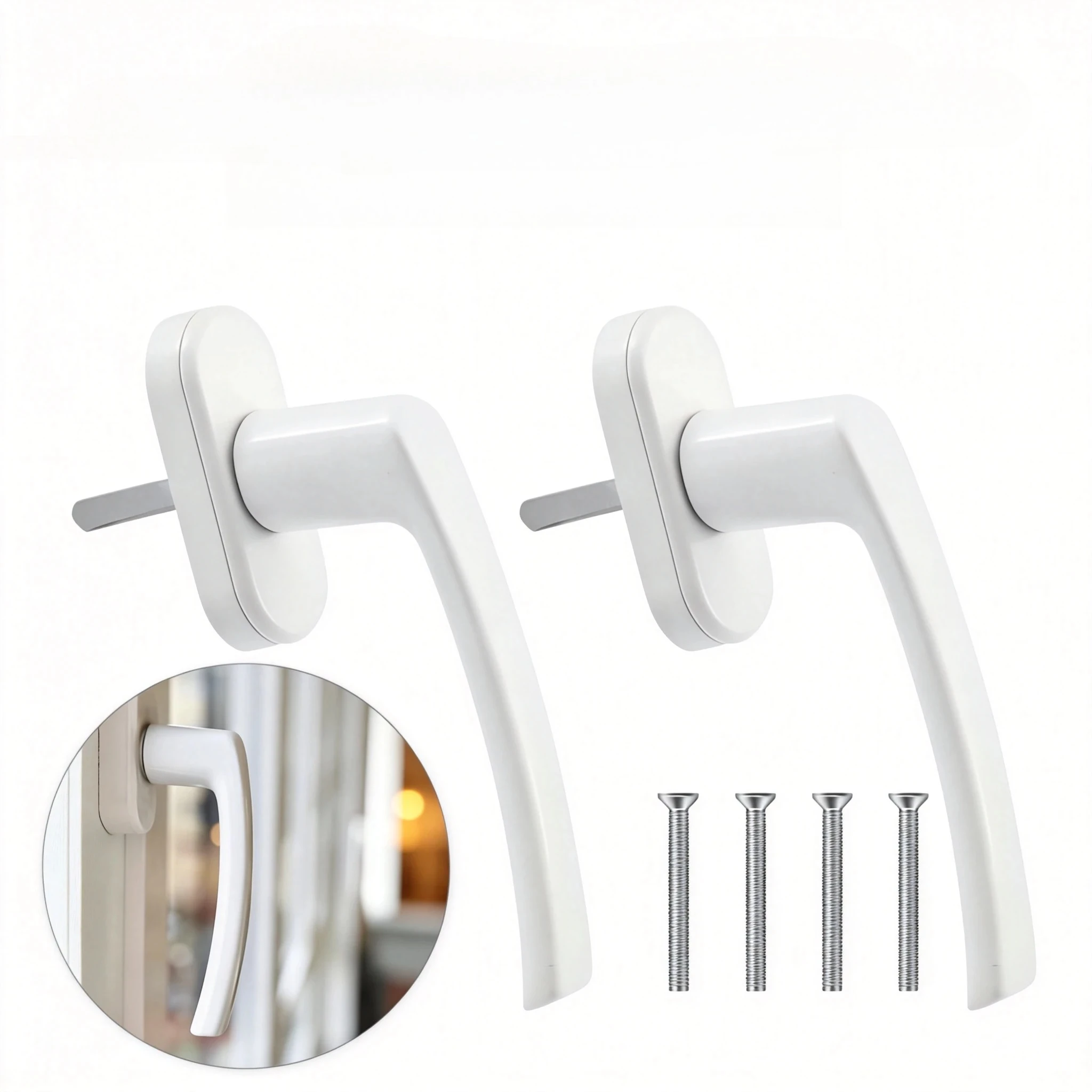 Window Handle Durable Alloy/Plastic Steel White Door Window Lock Sliding Window Anti Slip No Drill Easy Install Home Accessories