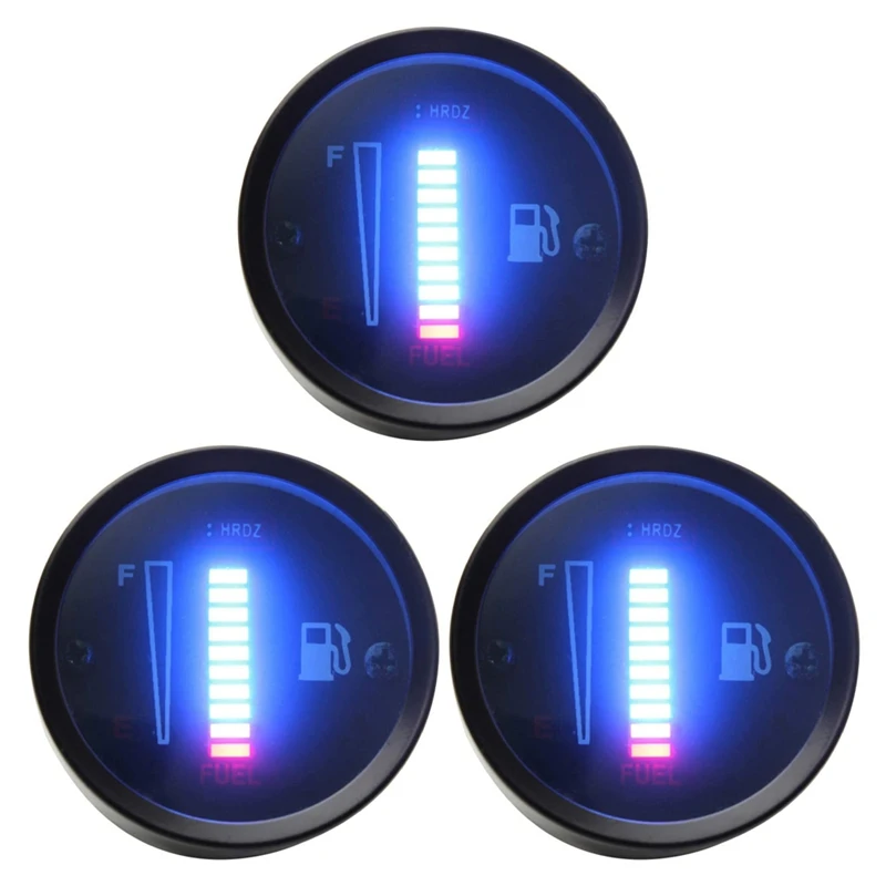 3X 24V 2 Inch 52Mm Universal Car Motorcycle Fuel Level Meter Gauge LED Light Display Fuel Tank Gauge Boat Truck RV