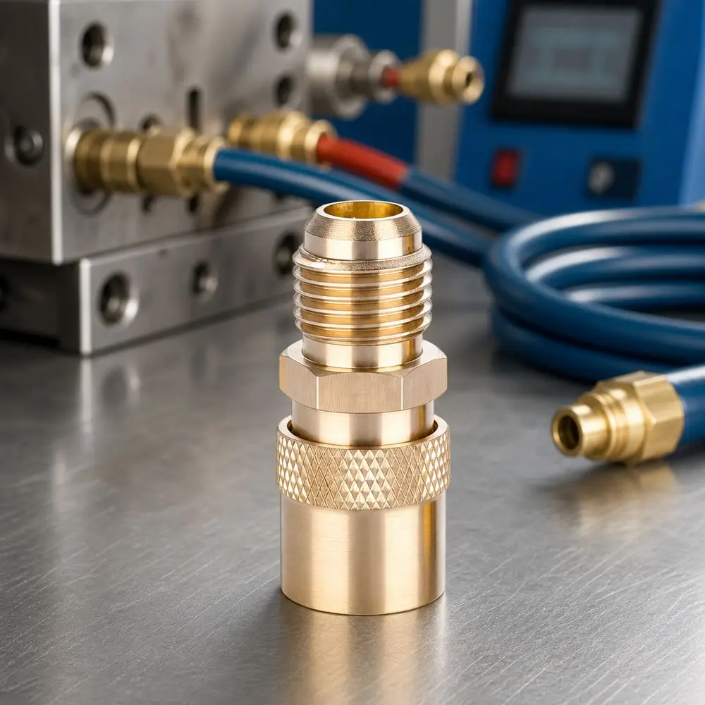 Brass Mold Quick Coupler Heat Resistant Open Flow Female Quick Coupling Hose Barb Knurled Sleeve Hose Barb Coupler