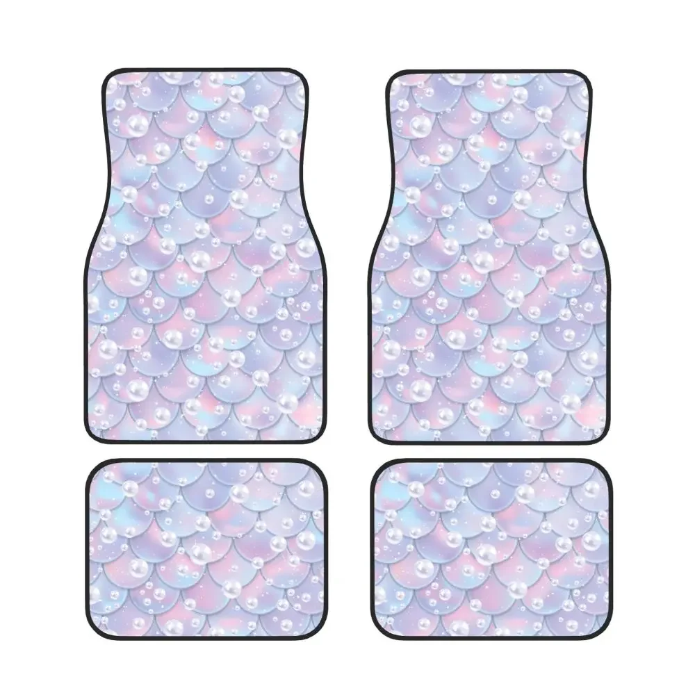 Mermaid Tail Texture 4PCS Car Waterproof Rubber Car Mats  Car Floor Carpets Rugs Non-Slip Auto Foot Mats Universal Type parts