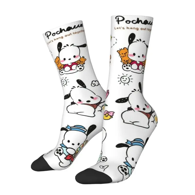 Custom Funny Printed Anime Pochacco Socks for Women Men Stretchy Summer Autumn Winter Crew Socks