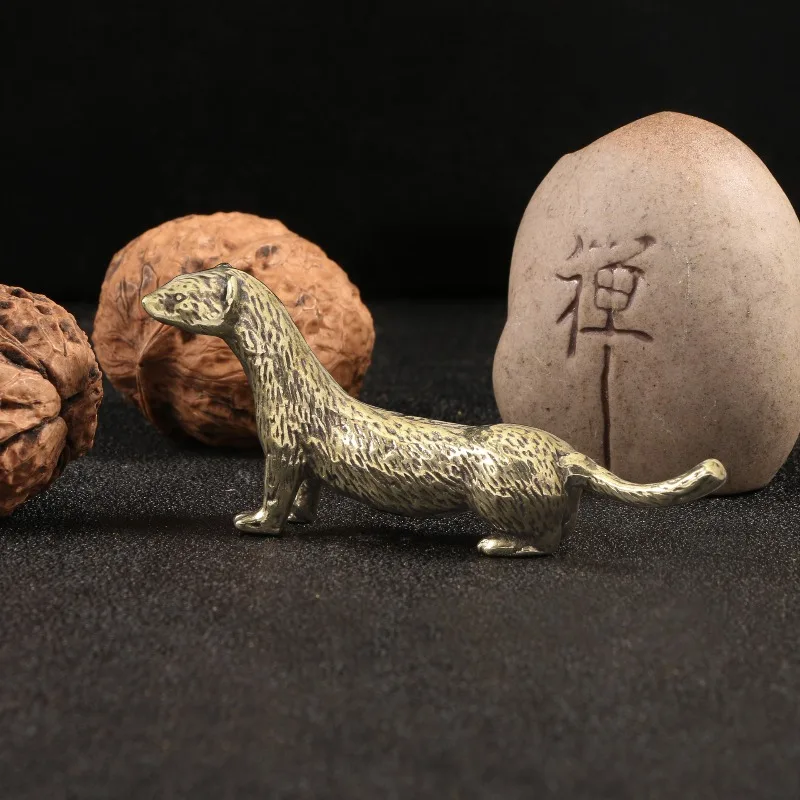 

Retro Solid Brass Weasel Figurines Animal Statue Copper Ornaments Desktop Decoration Crafts Sculpture Home Decor Child Gifts