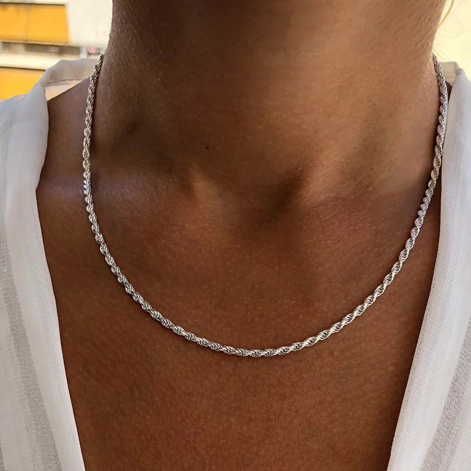 ALIZERO 925 Sterling Silber 4 MM Seil Kette Halsketten Für Frauen Männer Mode Hip Hop Party Punk Halskette Schmuck Großhandel – Detail 9