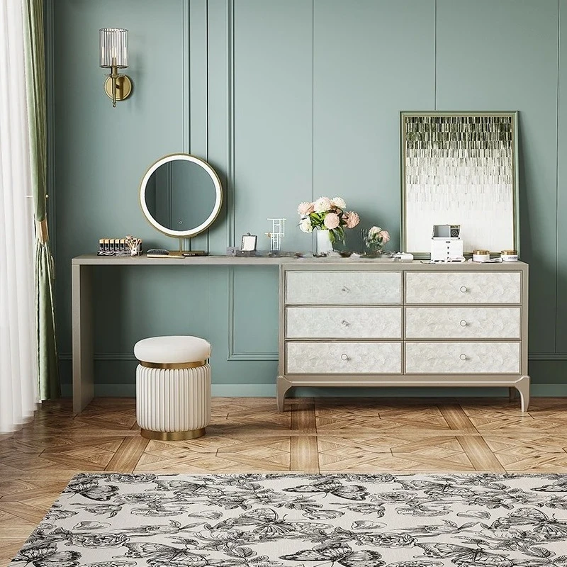 

*Dresser storage integrated bed end solid wood retractable corner makeup table