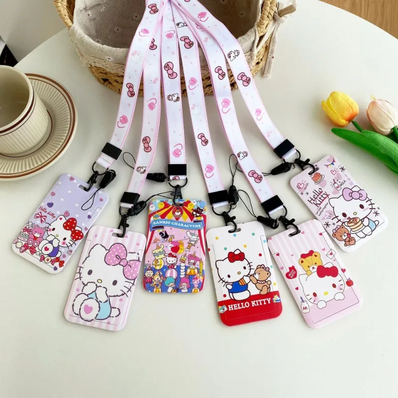 

Cute Cartoon Sanrio Hello Kitty Lanyard Card Sleeve ID Card Holder Bus Subway Access Work Permit Card Neck Strap Hang Rope Gifts