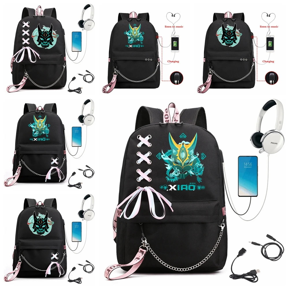 

Genshin Backpack Genshin Impact Xiao Backpacks Mochila Student School Book Bags USB Shoulder Bags For Boys Girls Teenagers