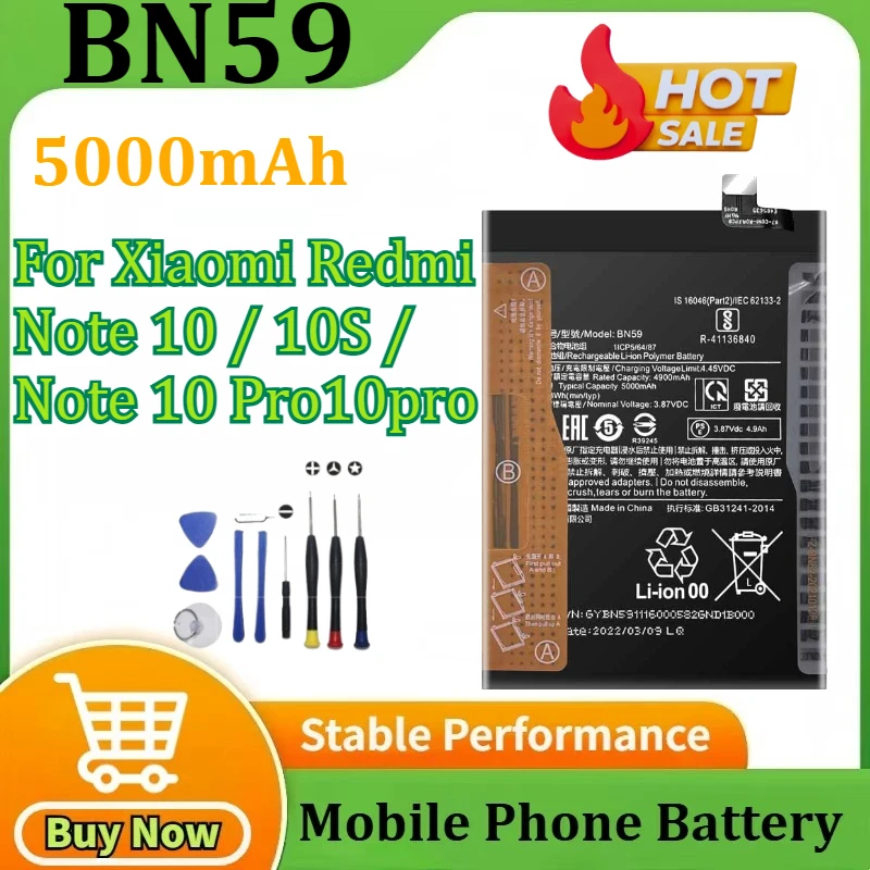 

New BN59 5000mAh Battery for Xiaomi Redmi Note 10 / 10S / Note 10 Pro Mobile Phone Replacement Batteries+Tools