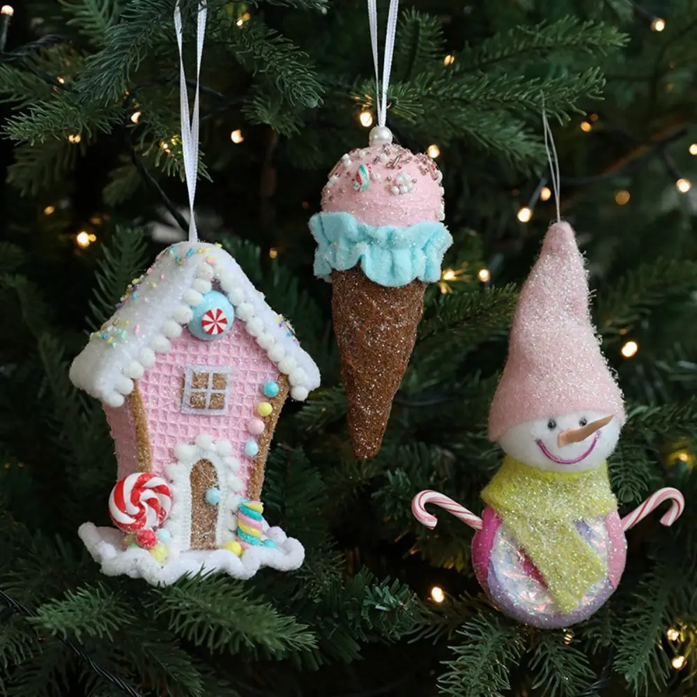 Cute Christmas Ice Cream Pendant Foam DIY Snowman Pony Ornaments Elegant Pink Christmas Tree Hanging Decoration Home Xmas Decor