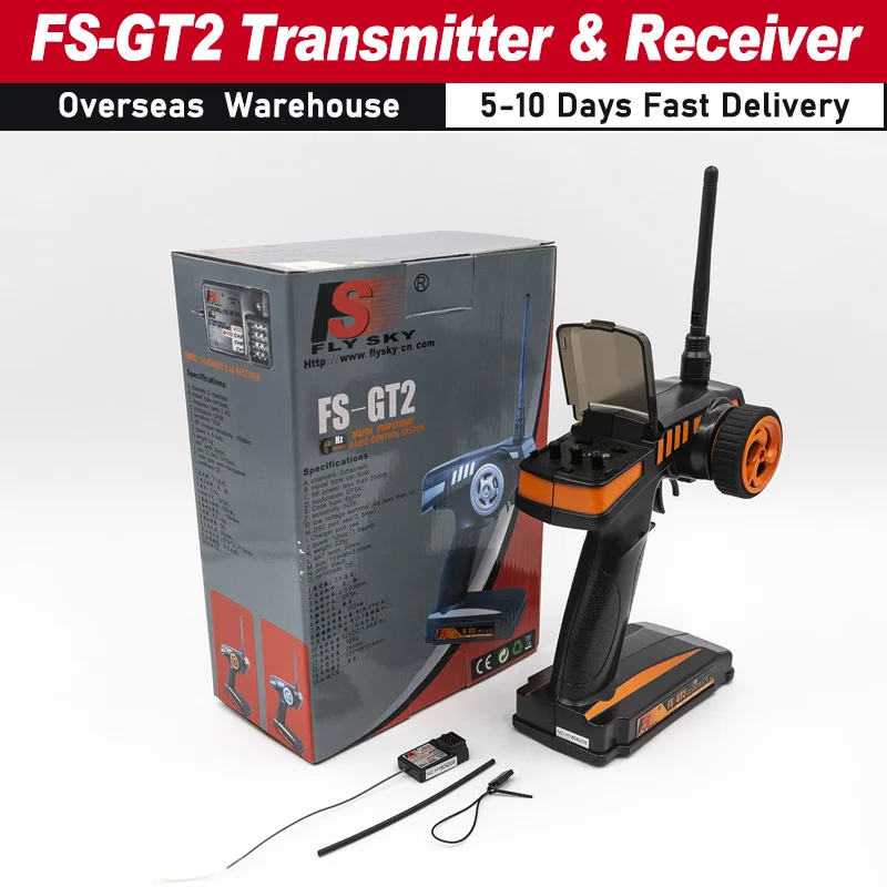 Flysky FS-GT2 2.4G Radio Model RC Transmitter & Receiver for RC Car Boat w/ 2 Channels 1024 Sensitivity Transmitter and Receiver