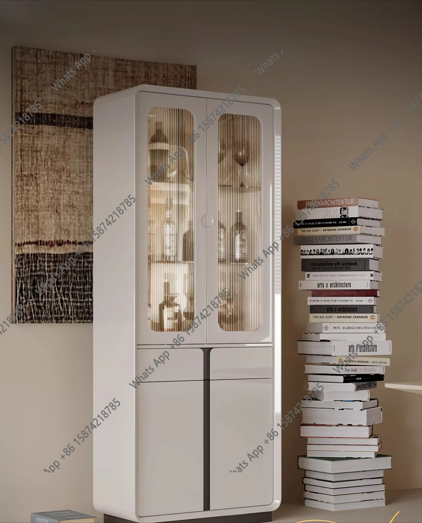 

Italian minimalist living room wine cabinet cream wind display cabinet modern minimalist household white bookcase storage integr