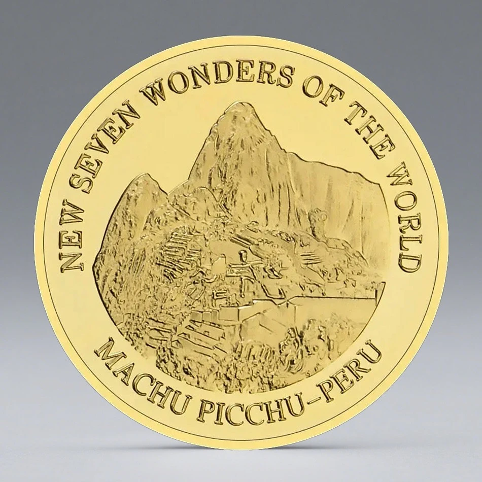 The Seven Wonders Souvenir Coin Golden Plated The Ruins of Machu Picchu in Peru Commemorative Coin