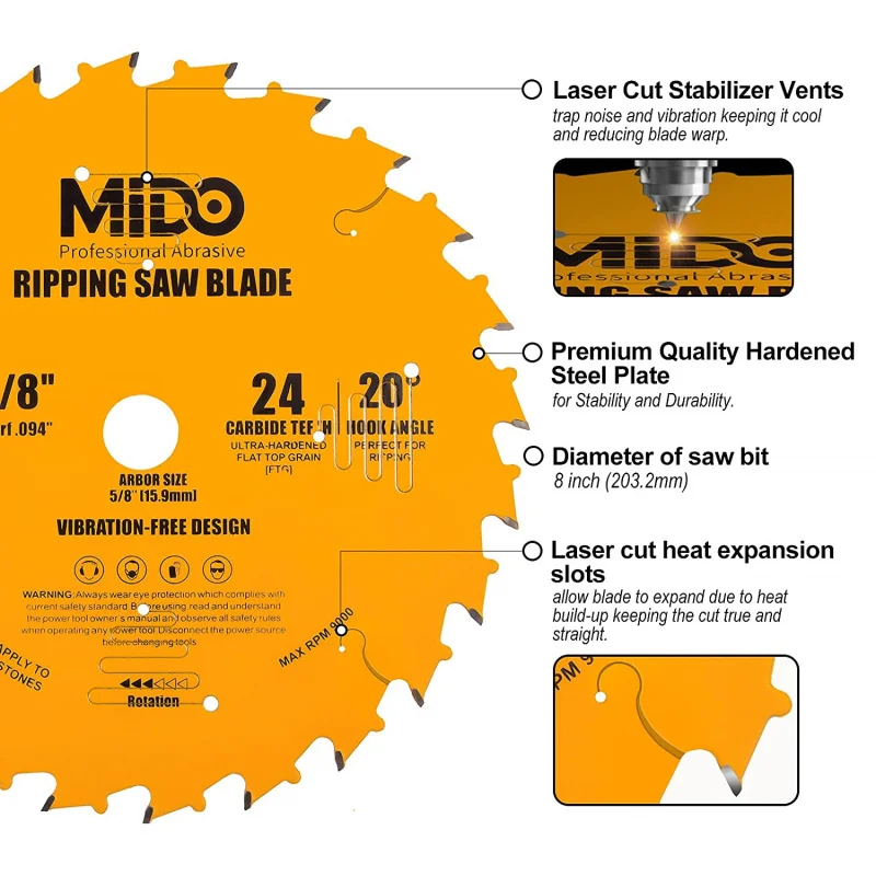 50 pcs Abrasive Rail Disc 8 Inch 24-Teeth Carbide Cutting Blades for Table/Miter Tack Saw