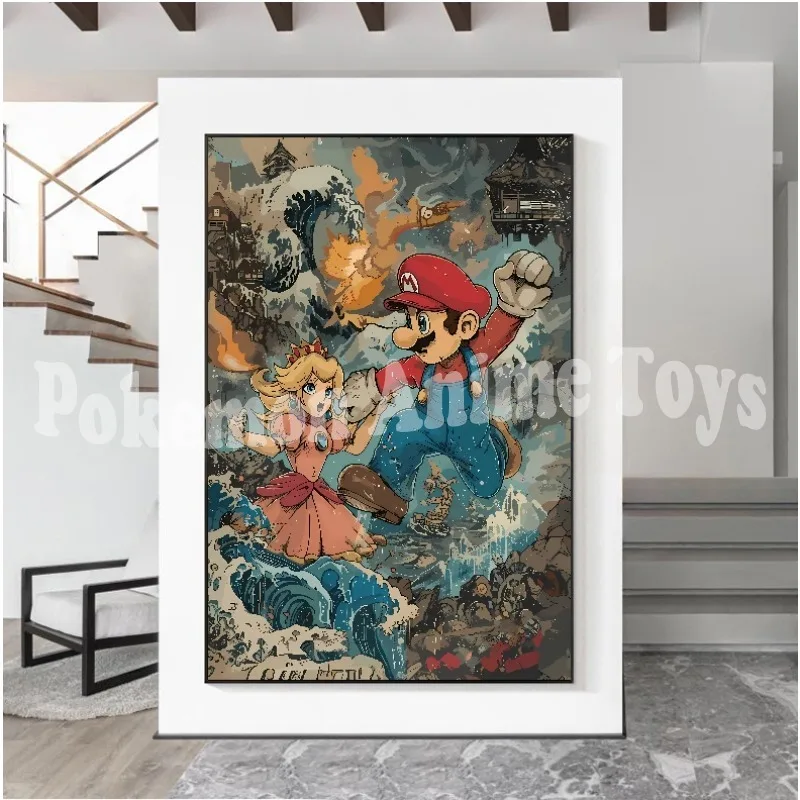 MINISO Super Mario Bowser Kart Retro Poster and Print Canvas Painting Art for Living Room Kids Room Decor Wall Mural