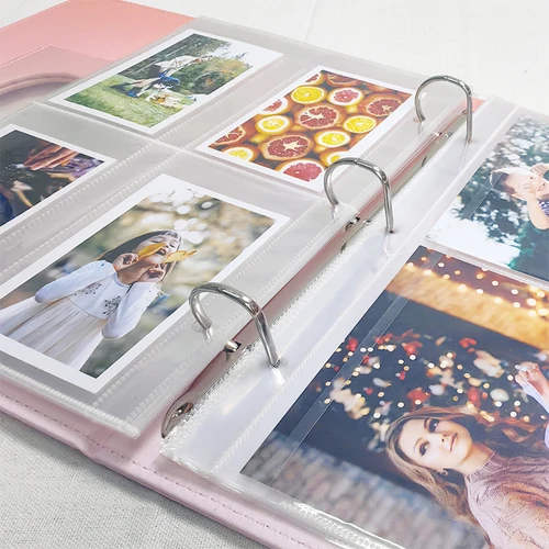 Imagen 2 del producto Páginas de álbum de fotos con anilla en D de color degradado A5, carpeta de 3 anillas, organizador multibolsillo expandible de 100 páginas de PP para fotos/tarjetas/monedas