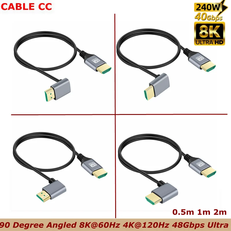 UP Down Left Right 8K HDMI-compatible 2.1 90 Degree 48Gbps High Speed HDMI Male to Male Cable for 4K@120Hz 8K@60Hz 2K@240Hz