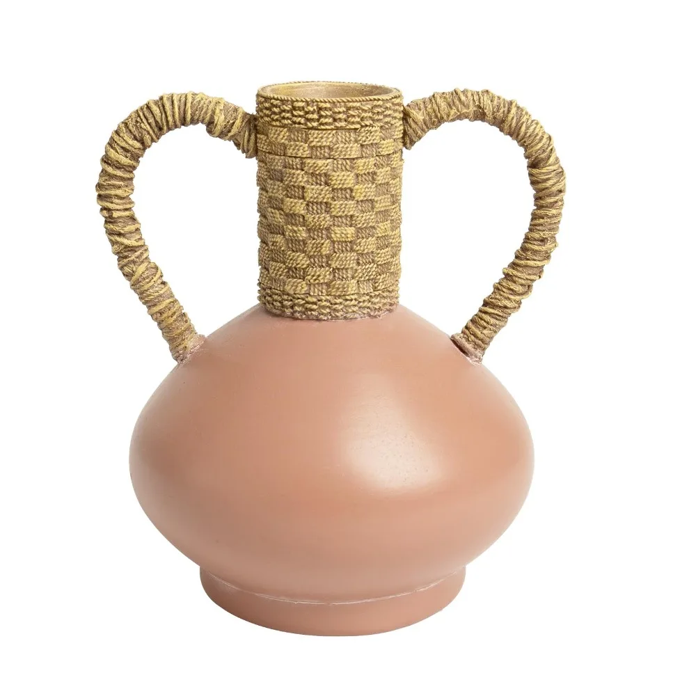 

Vase Decor with 2 Handles, Rustic Farmhouse Ceramic Flower Vase, Vintage Decorative Pottery Vase for Home