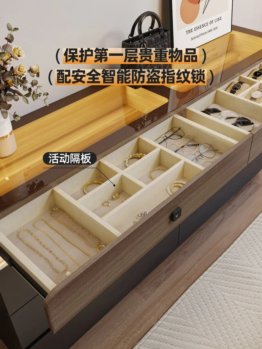 Minimalist end of bed, chest, dresser, integrated bedroom, retractable storage, chest of drawers, extremely narrow makeup table,
