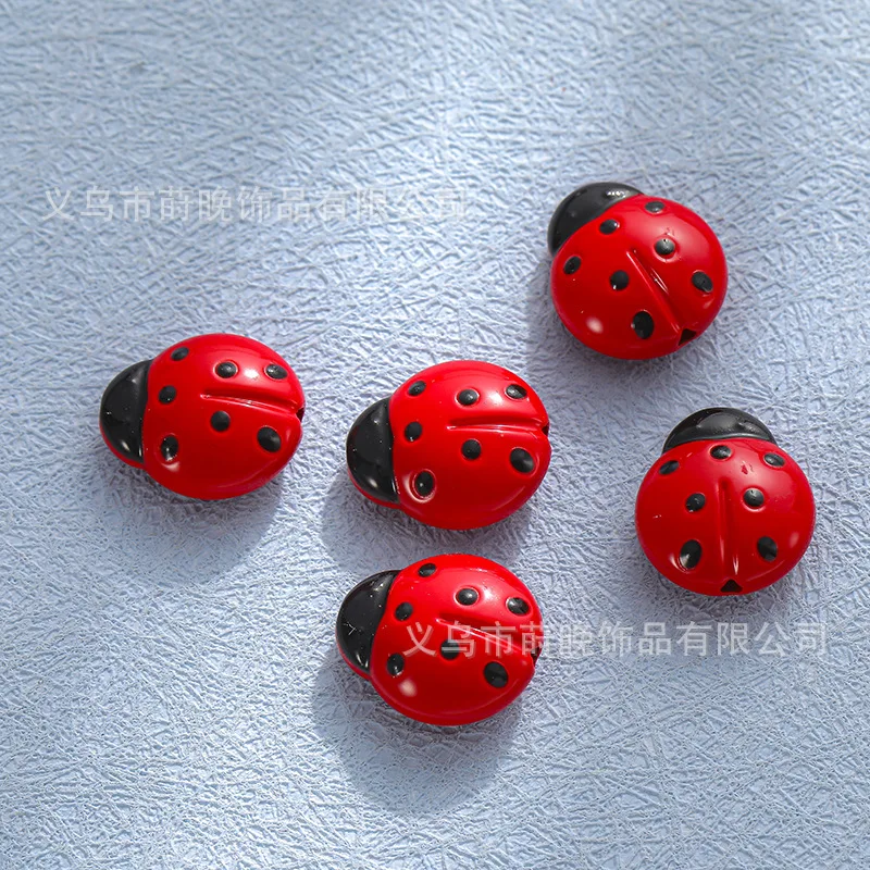 

2pcs Zinc alloy baking paint simulation insect seven star ladybug perforated DIY mobile phone chain bracelet beaded jewelry acce