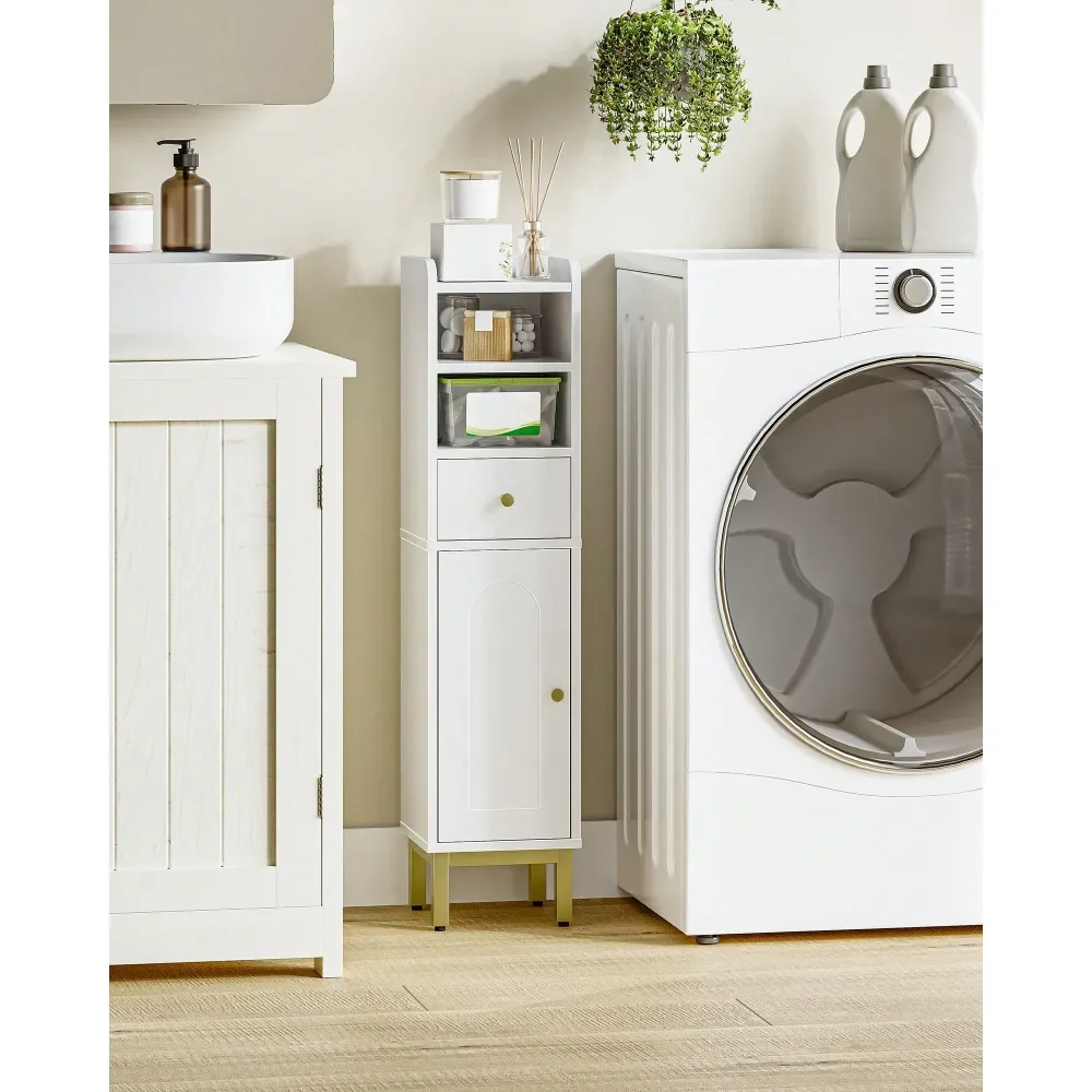 

Bathroom Storage Cabinet, Corner Floor Cabinet With Drawers And Doors, Narrow Toilet Paper Holder, Bathroom Organizer With Adju