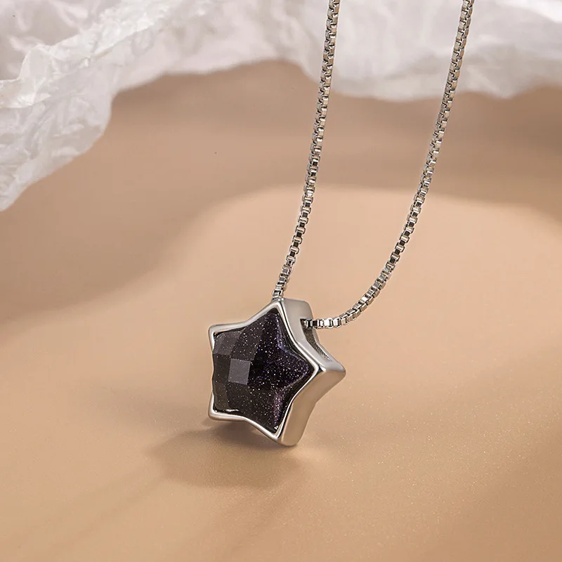 KOFSAC Trendy Crystal Purple Sand Star Pendant Necklace For Women Simple 925 Sterling Silver Jewelry Lady Clavicular Chain