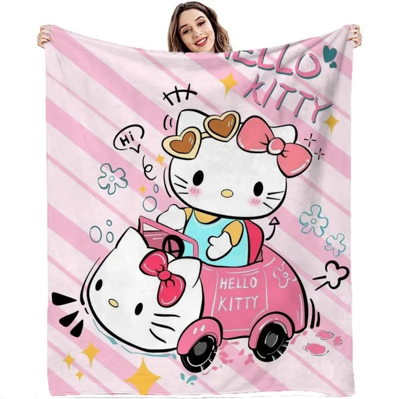 

New 2025 Kawaii Blanket Hello Kitty Cartoon Animated Sanrio Flannel Lunch Break Blanket Air Conditioning Blanket Birthday Gift