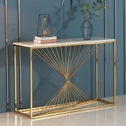 مدخل طاولة مدخل من الرخام الذهبي الشمالي، طاولة مدخل بسيطة فاخرة وخفيفة على الحائط #2