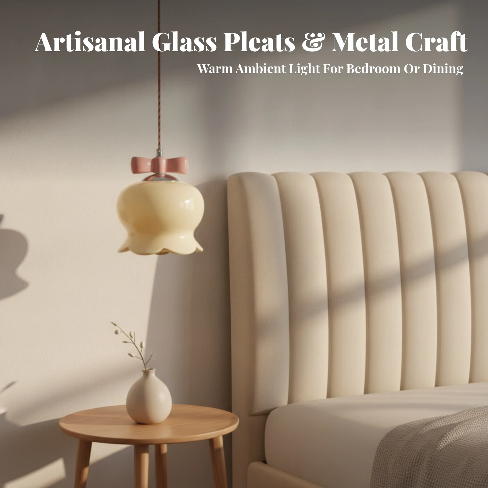 Floral Pendant Light Decorative Pendant Light with Glass Shade Flower Chandelier Boho Lighting Soft for Bedroom, Bedside