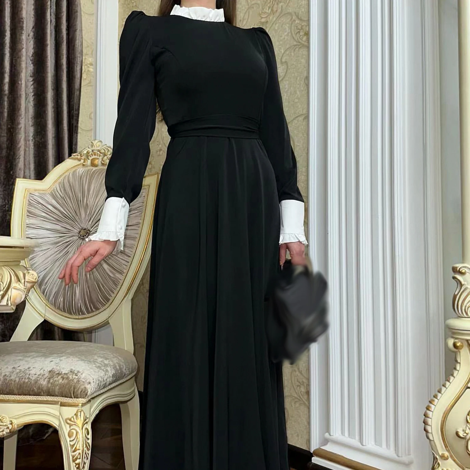 

Women Muslim Long Sleeve Maxi Dress Abaya Dubai Kaftan Turkey Femme Musulmane Vestidos Islamic Jalabiya Arabic Robe Caftan Gown