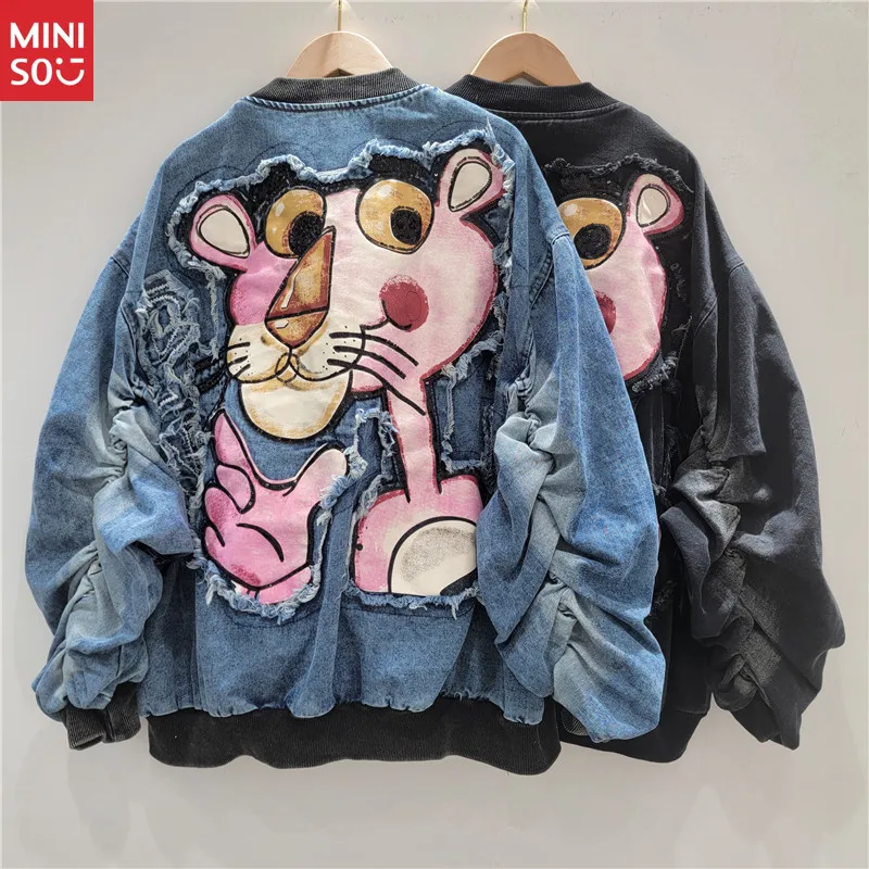 

Женская джинсовая куртка DisneyBig, новинка 2025 года, модная модная куртка в стиле хип-хоп в иностранном стиле, уменьшающая возраст ретро куртка с героями мультфильмов, тренд