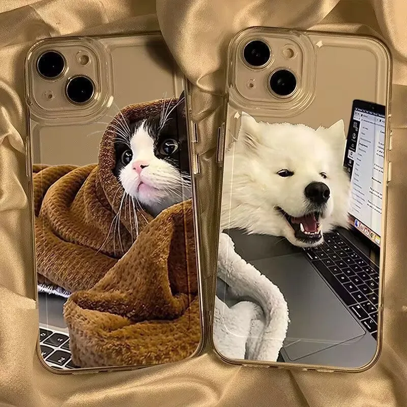 Cute Puppy Kitty Paired Couple Phone Case For iPhone 11 12 13 14 15 Pro Max XR X XS Mini 8 7 Plus SE 2020 Fashion Case Funda