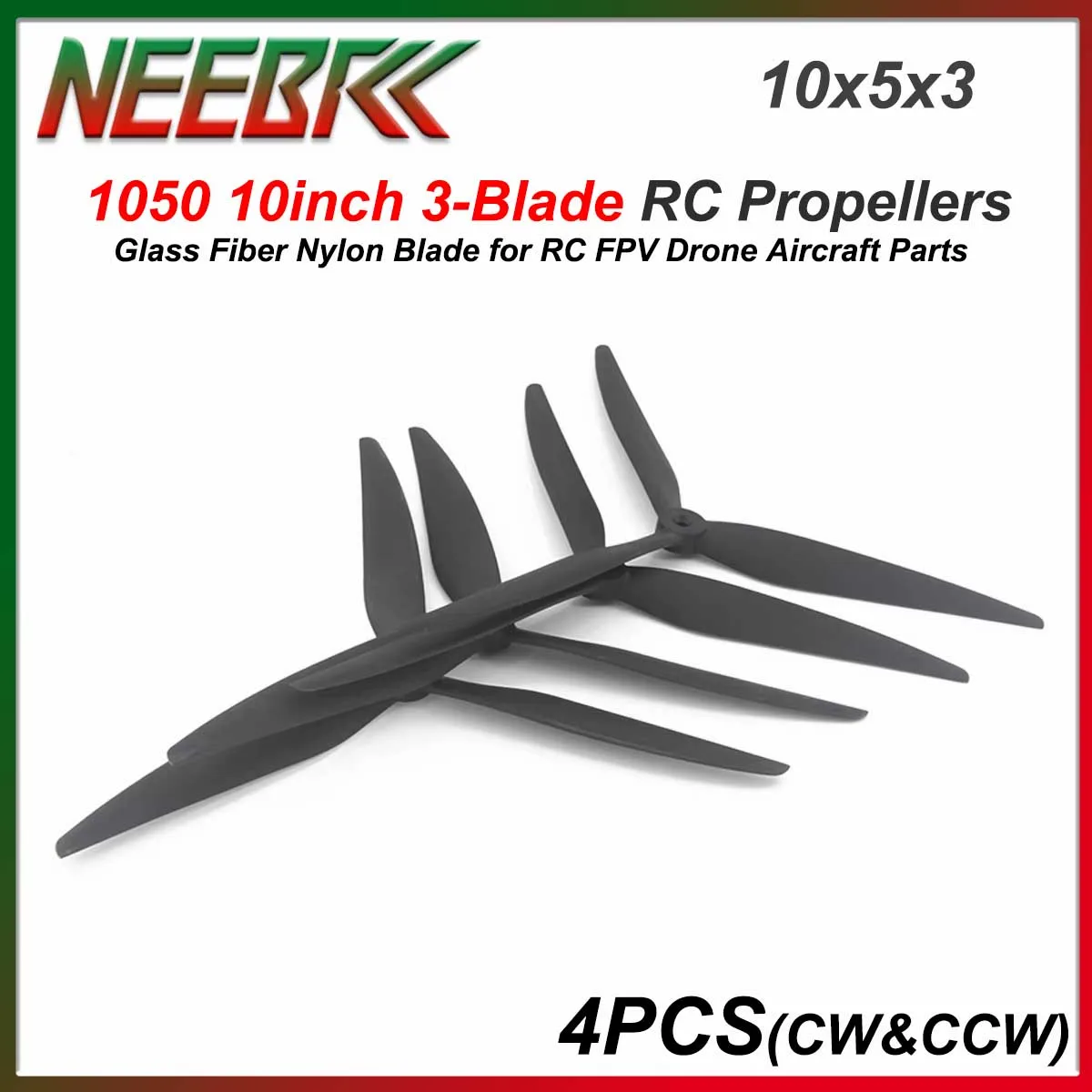

NEEBRC 1050 10inch 3-Blade RC Propellers 10x5x3 Glass Fiber Nylon Low Noise CW&CCW for RC FPV Racing Drone Aircraft Plane Parts