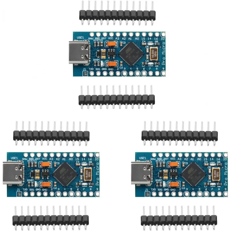 

3pcs Pro Micro ATmega32U4 5V 16MHz Type-C Module Voltage Regulator & Enhanced Protection