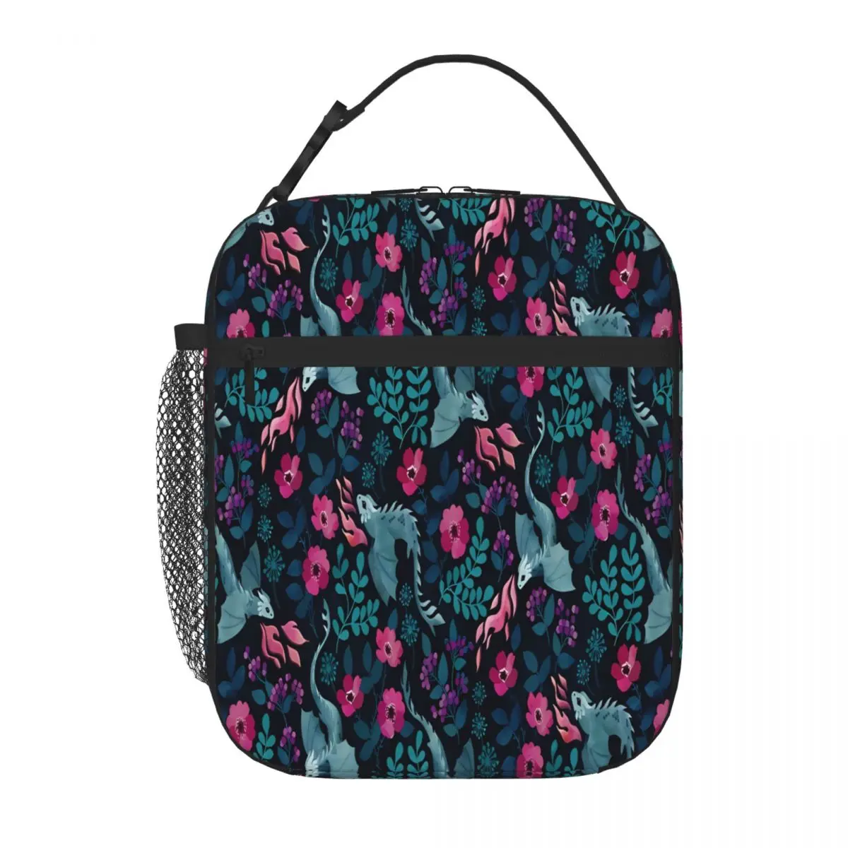 Bestselling Dragons Floral In Dark Jewel Tones Minimalist Waterproof Lunch Bag Daily Meal Prep Carry Lunch Bag