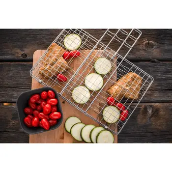 Grill Deluxe, grillowanie steków, ryb, warzyw, gotowanie na ognisku, chromowana, duża powierzchnia grilla, blokowany uchwyt, wytrzymały, do użytku na zewnątrz 8 best sales narzędzia do grilla - №6