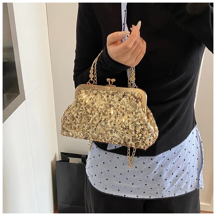 Bolso de mano con lentejuelas brillantes para mujer, estilo celebridad, para noche, con bolsillo para móvil y pintalabios, vi...