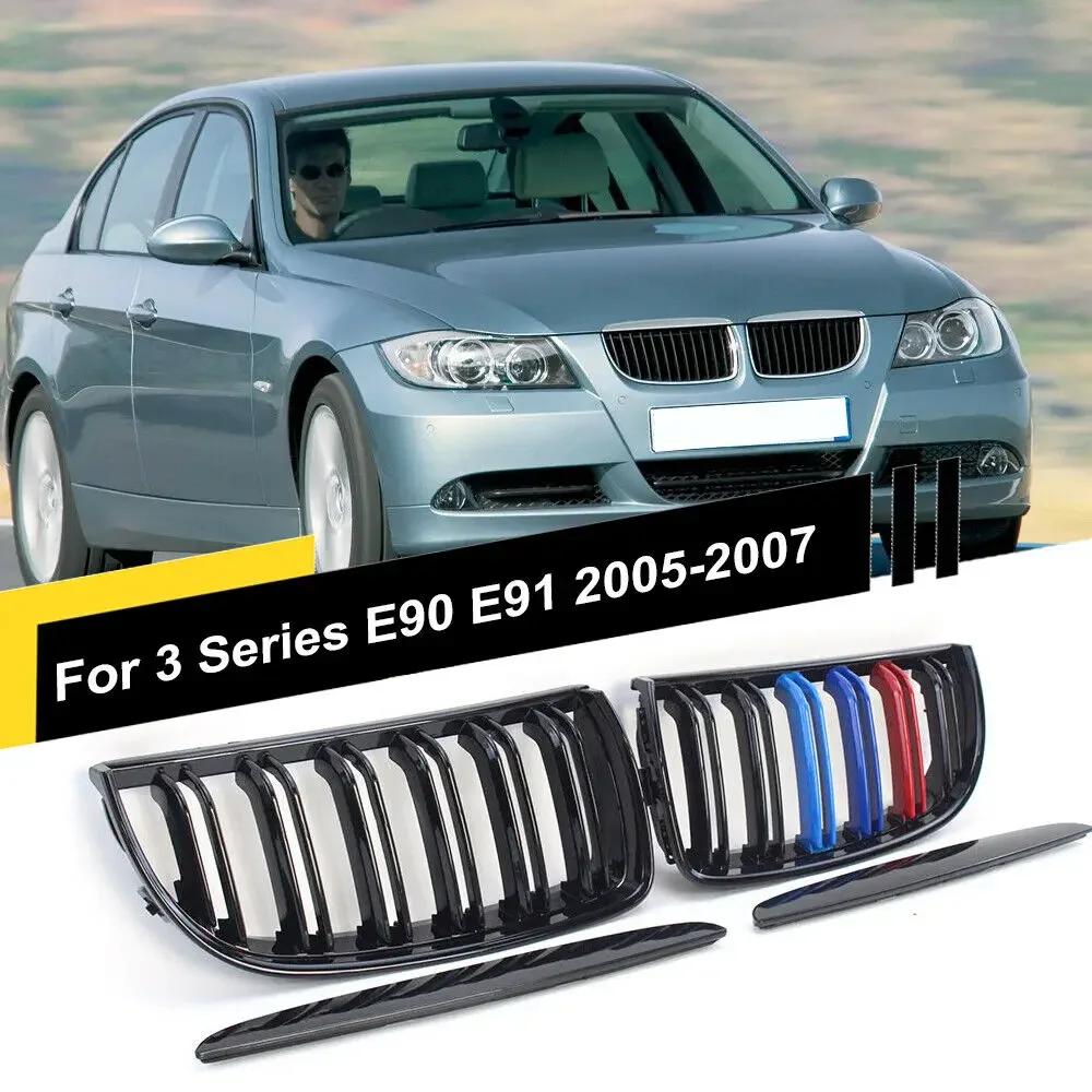 For BMW E90 E91 M Grill Car Front Grille Kidney Double Slat Gloss Black 3 Series 323I 328I 335I 330I 325I 2005-2008 ABS Grilles