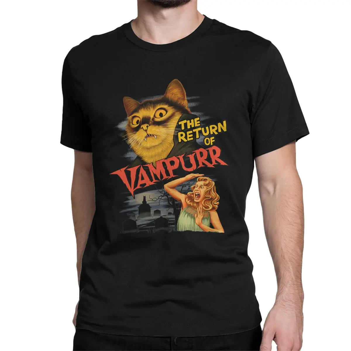 Cat The Return of Vampurr Women Men Tee Shirt Short Sleeve Horror Halloween Tshirt Round Neck Clothing Unisex Short Sleeve Tops