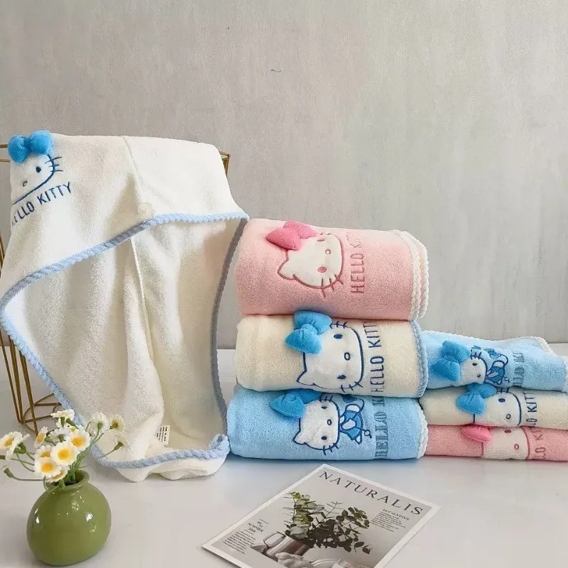 مرحبا كيتي أنيمي مناشف حمام محيطية للرجال والنساء الكرتون لطيف مناشف الجلد ودية لينة ثلاث قطع مجموعة بالجملة