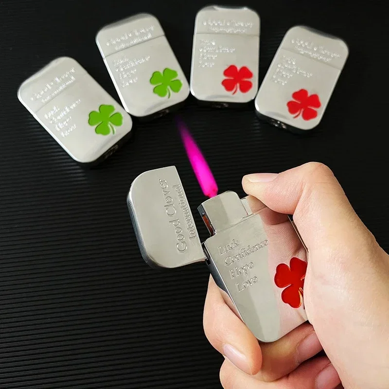 

New Creative Good Clover Lighter for Men and Women, Butane Gas Lighter, Metal Red and Green Flame Lighters, Cute Gift