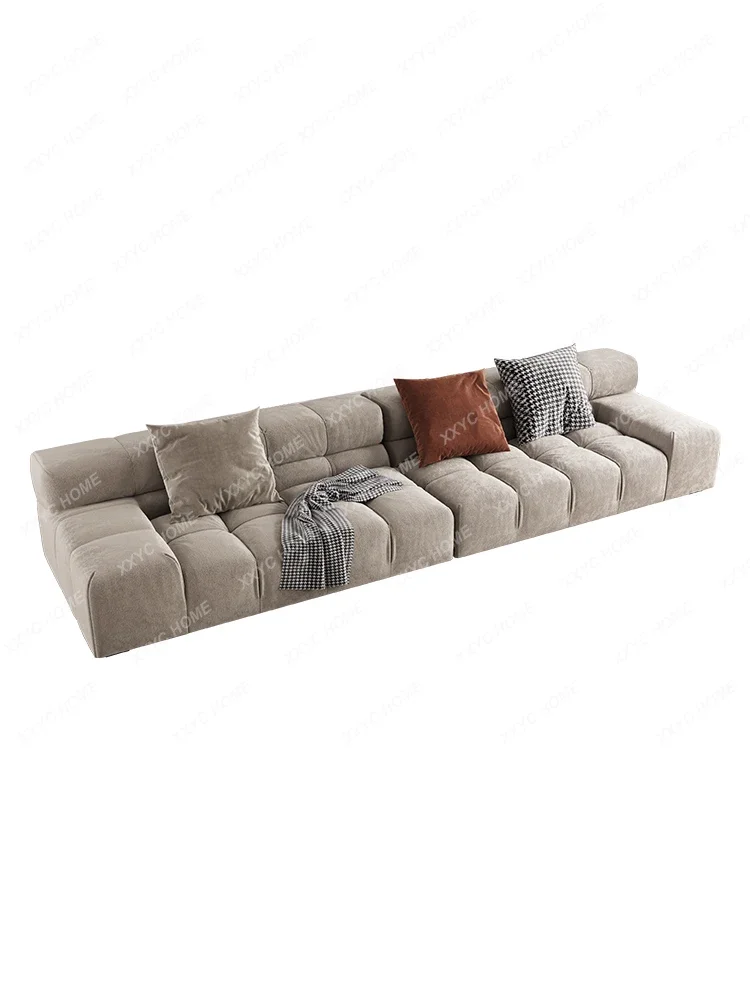 Fabric Sofa Living Room Gray with Squares Sofa Small Apartment Straight Row Technology Cloth Sofa