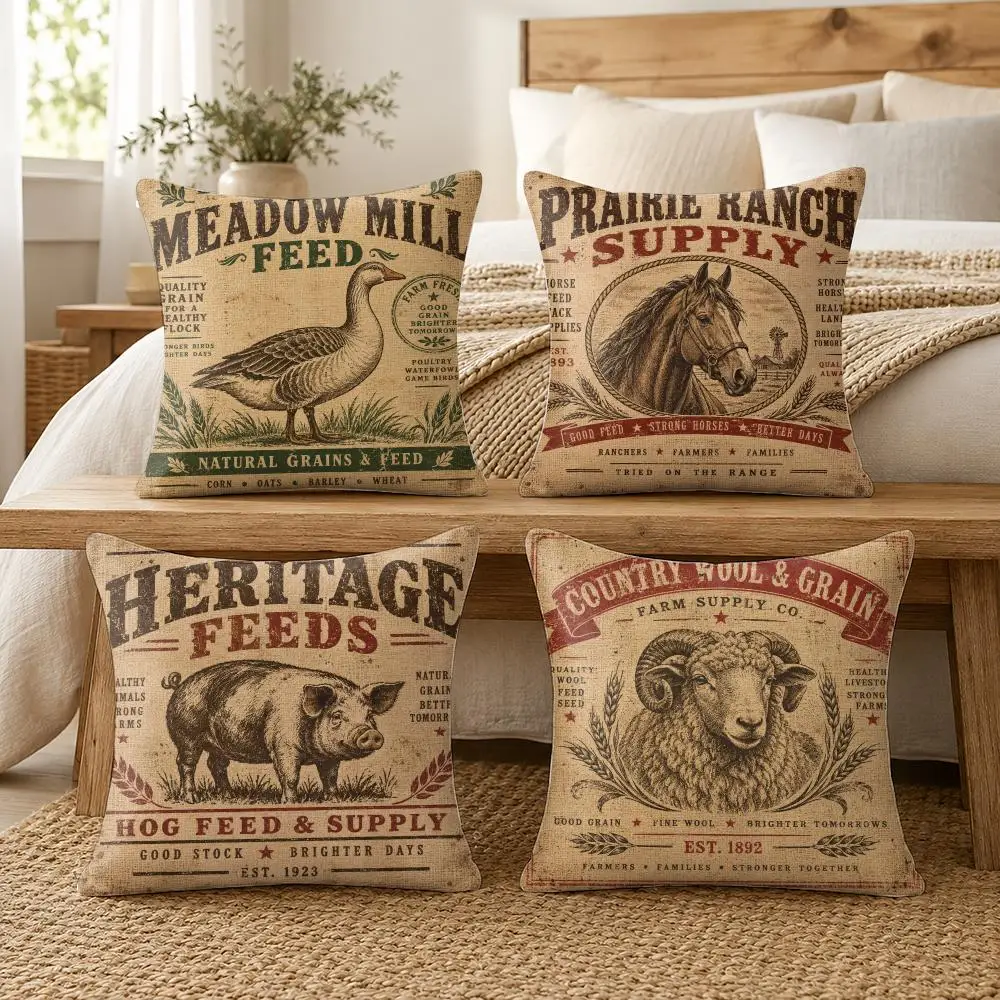 Rustic Country Pastoral Art Cushion Cover Soft Short Plush Pillow Cover Smooth Cozy Texture Cushion Case Home Decor