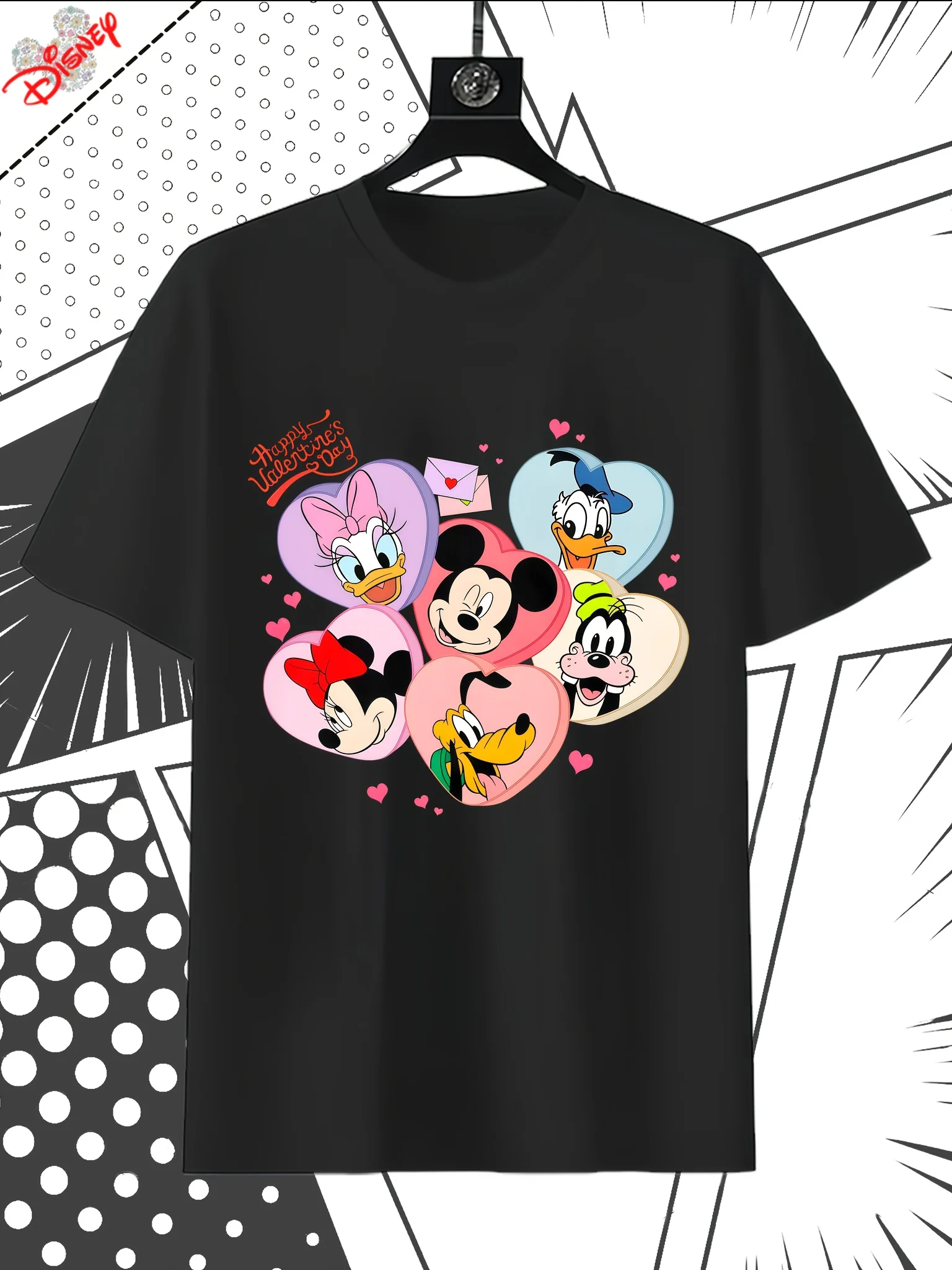 

Disney Pattern T-shirt - Valentine's Day Mickey and Minnie Mouse with Minnie Bow Decoration - Ideal Gift for Women
