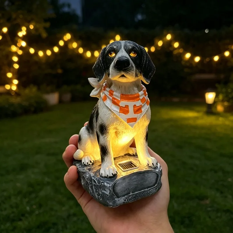 Solar Dog Garden Light Outdoor Resin Puppy Statue Solar Powered Yard Ornament Patio Lawn Flower Bed Decor Animal Figurine