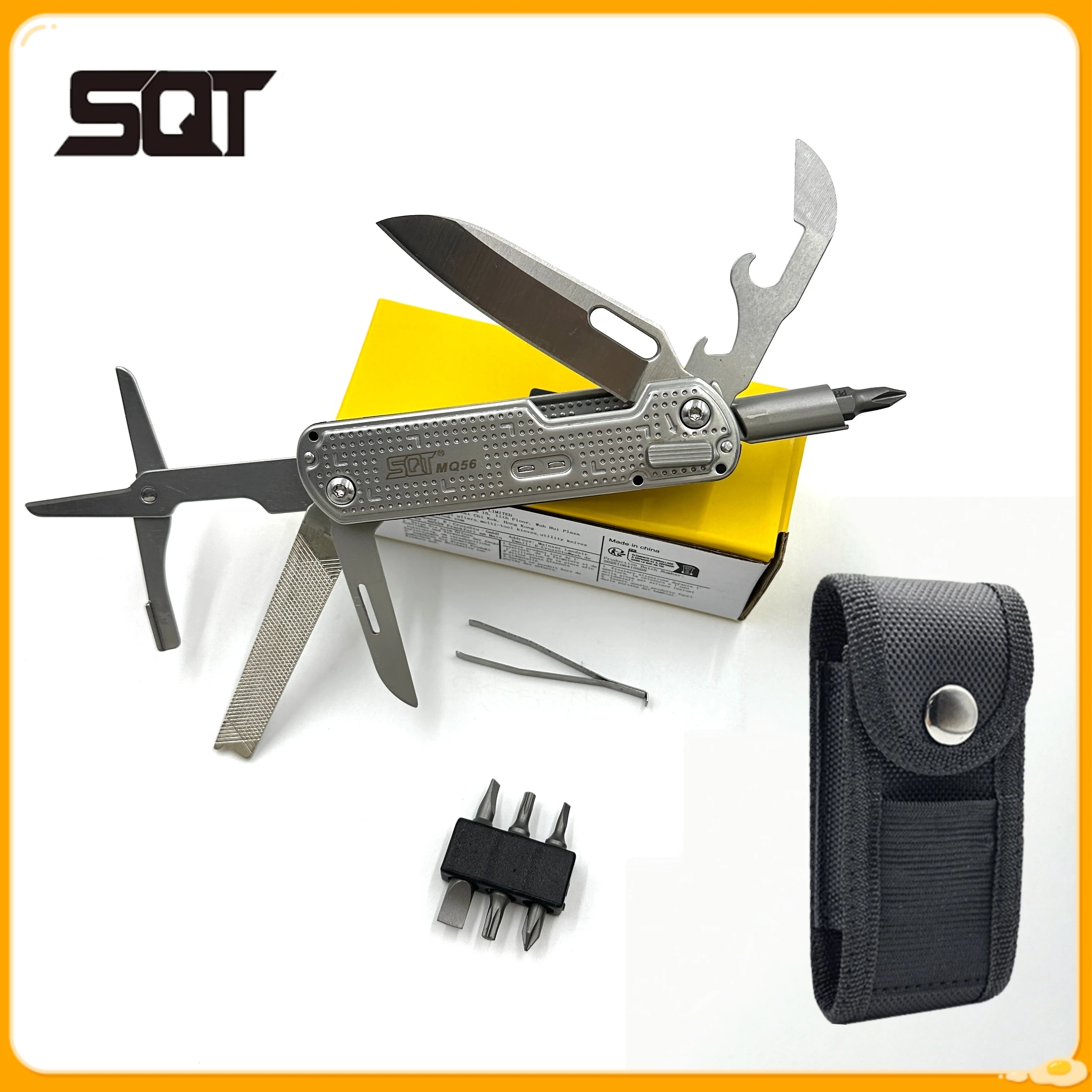 SQT MQ56 10-IN-1 Multi-Tool Combination EDC Folding Glass Breaker Bottle Opener Screwdriver Outdoor Equipment Scissors Gift