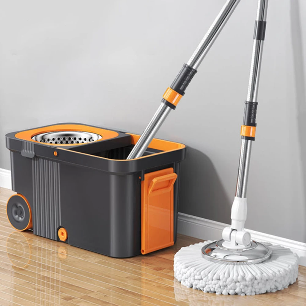 Rotary Mop Hand-free Automatic Dehydration Mop with 6 Replacement Ultra-Fine Microfiber Floor Cleaner Head Household Clean Tool