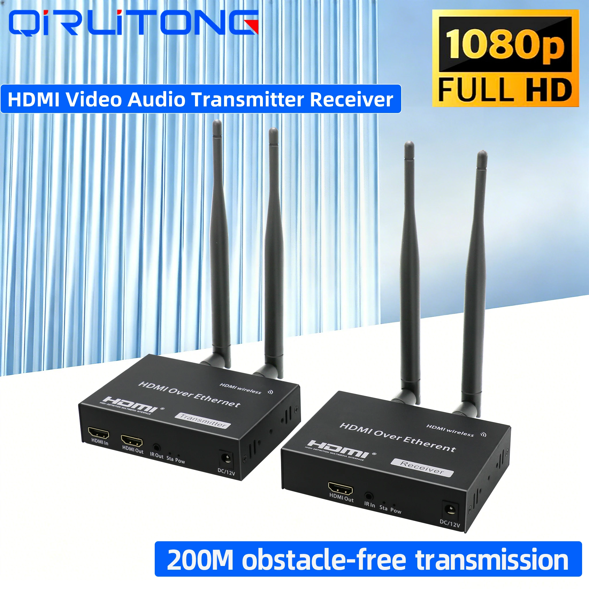 1080P 200M Wireless HDMI Video Audio Transmitter Receiver Extender 1TX 4RX Display Adapter for TV Box Laptop PC To TV Projector