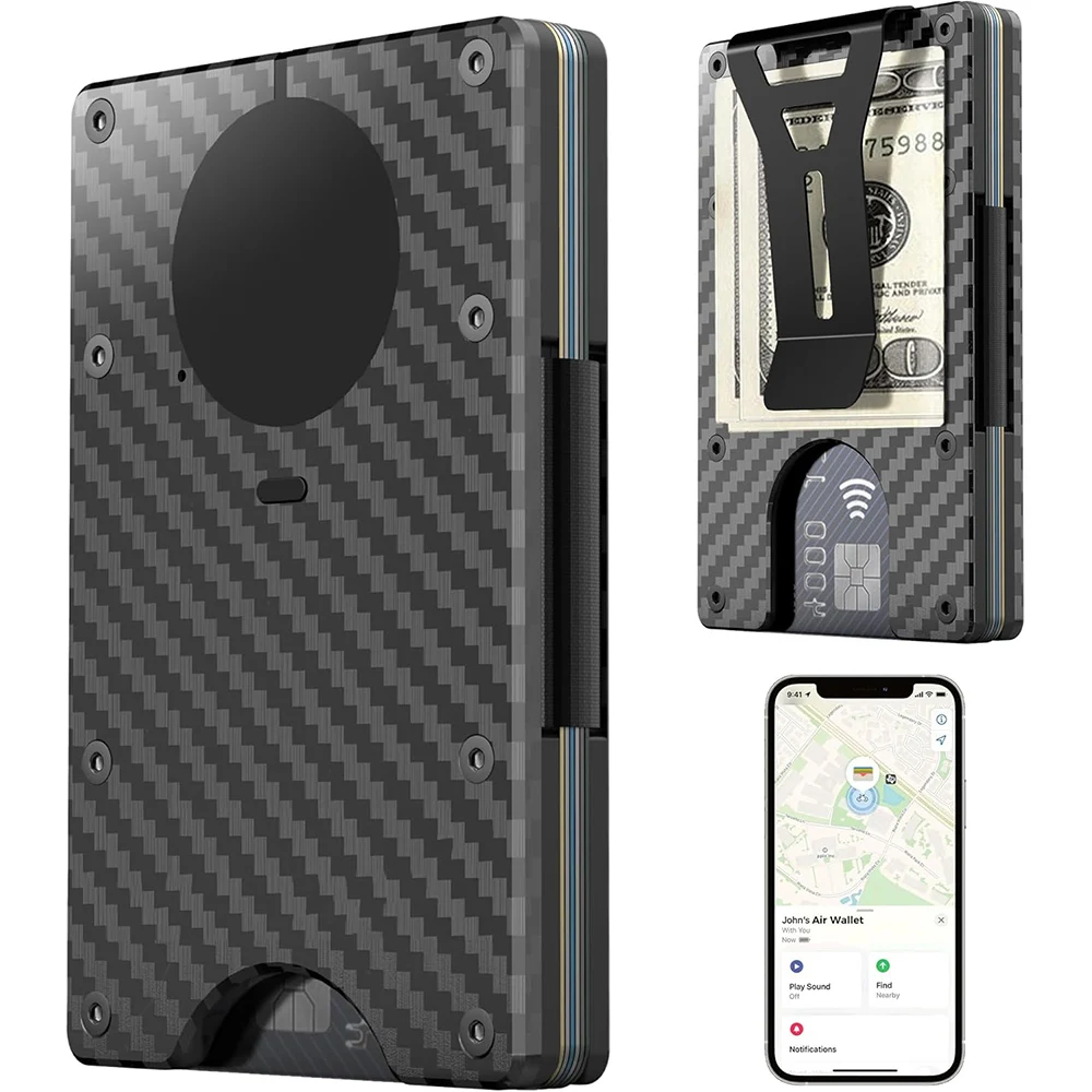 Geldbörse mit integriertem Airtag-Chip, RFID-blockierendes Kreditkartenetui, kompatibel mit Find My iOS, abnehmbarer Geldscheinklammer