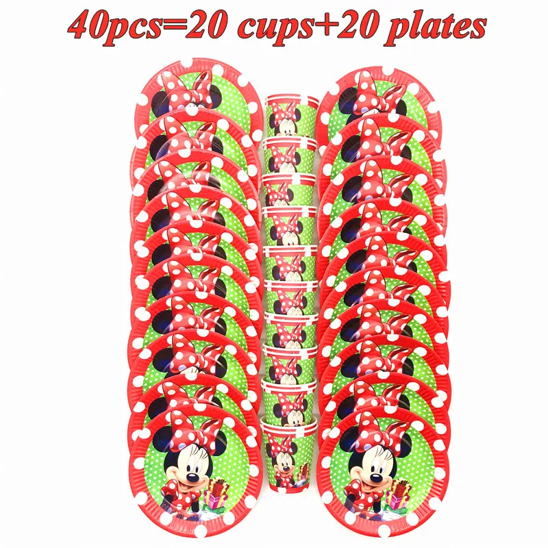 

20/40 Pcs Minnie Mouse Party Decorations Plates Cups Tableware Baby Shower Birthday Party Decorations For Kids Party Supplies